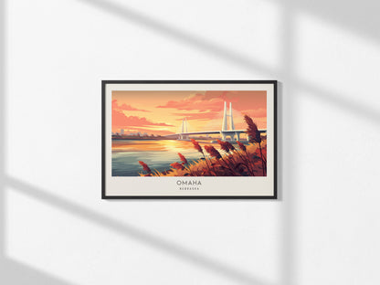 Omaha Landscape Matte Border Poster | Nebraska Framed or Unframed Vacation Wall Art — framed and ready to hang, 2x3 in