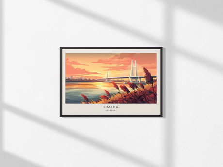 Omaha Landscape Matte Border Poster | Nebraska Framed or Unframed Vacation Wall Art — framed and ready to hang, 2x3 in