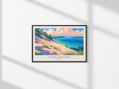 Silver Lake Dunes Landscape Matte Border Poster | Michigan Vacation Wall Art — framed and ready to hang, 2x3 in