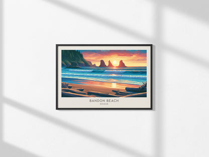 Bandon Beach Landscape Matte Border Poster | Oregon Destination Print Travel Gift — framed and ready to hang, 2x3 in