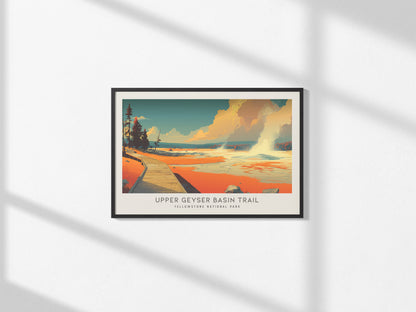 Upper Geyser Basin Trail Landscape Matte Border Poster | Yellowstone National Park Framed or Unframed Travel Gift — framed an