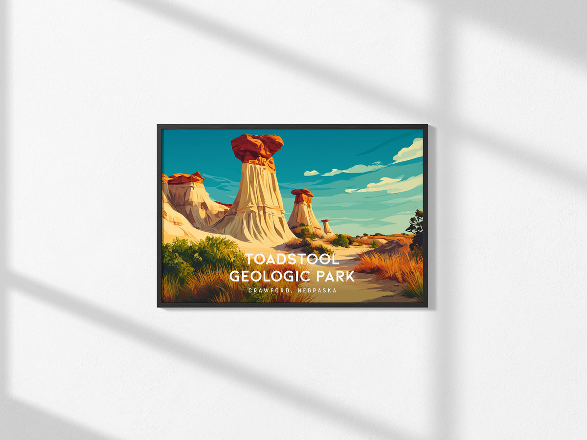 Toadstool Geologic Park Landscape Poster | Crawford, Nebraska Vacation Wall Art — framed and ready to hang, 2x3 in