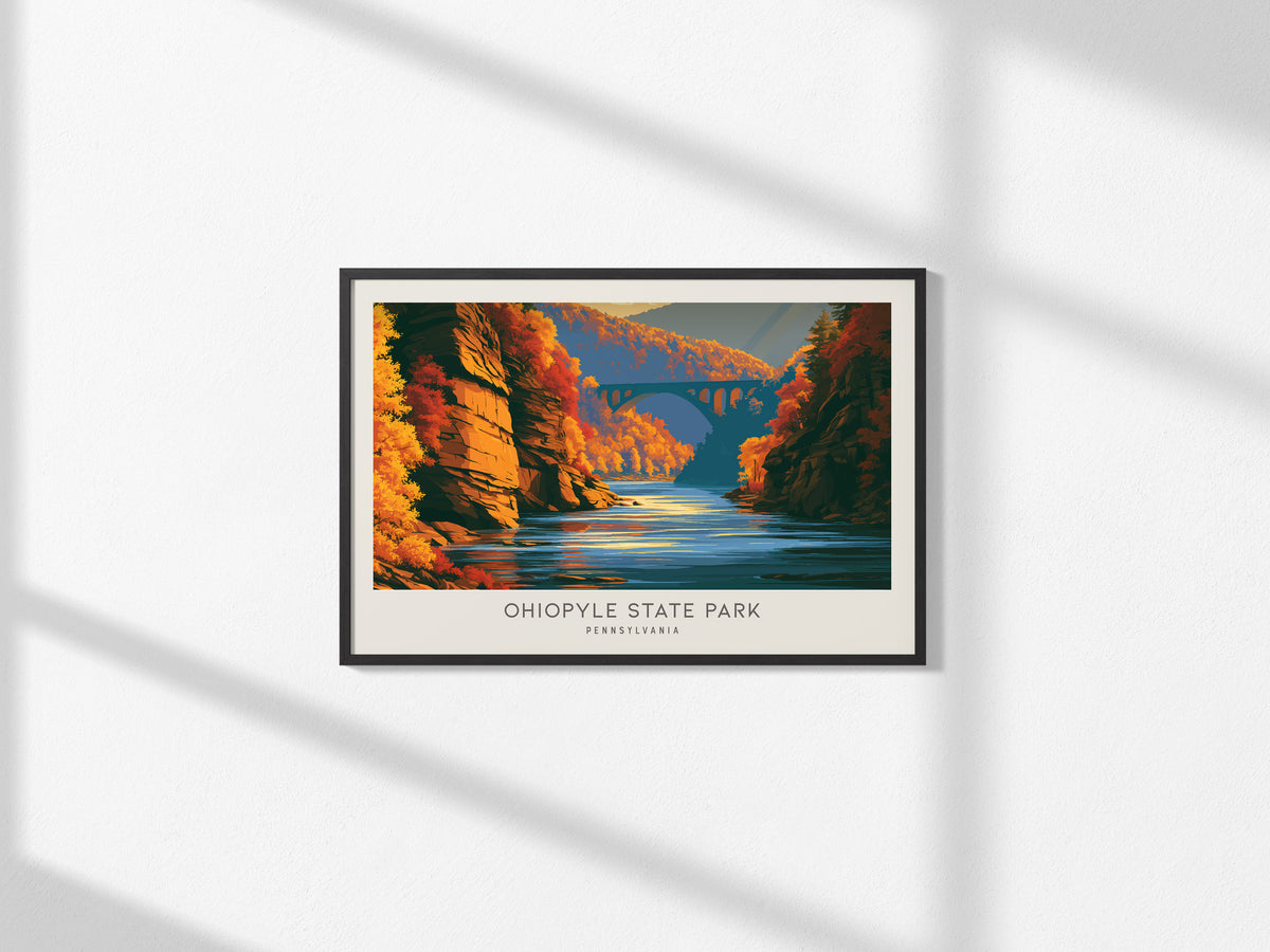 Ohiopyle State Park Landscape Matte Border Poster | Pennsylvania Vacation Wall Art — framed and ready to hang, 2x3 in