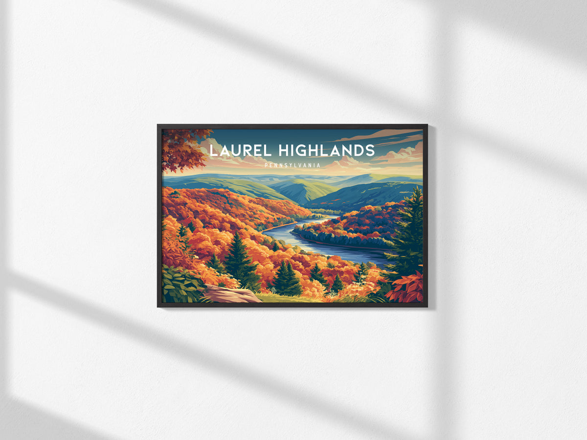 Laurel Highlands Landscape Poster | Pennsylvania Travel Gift Mountain Wall Art — framed and ready to hang, 2x3 in