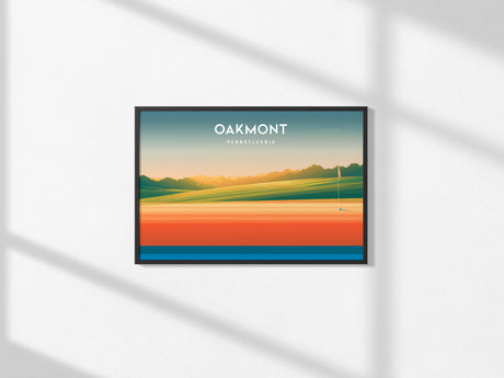 Oakmont, Pennsylvania Landscape Poster | Golf Wall Art & Framed or Unframed Links Decor — framed and ready to hang, 2x3 in
