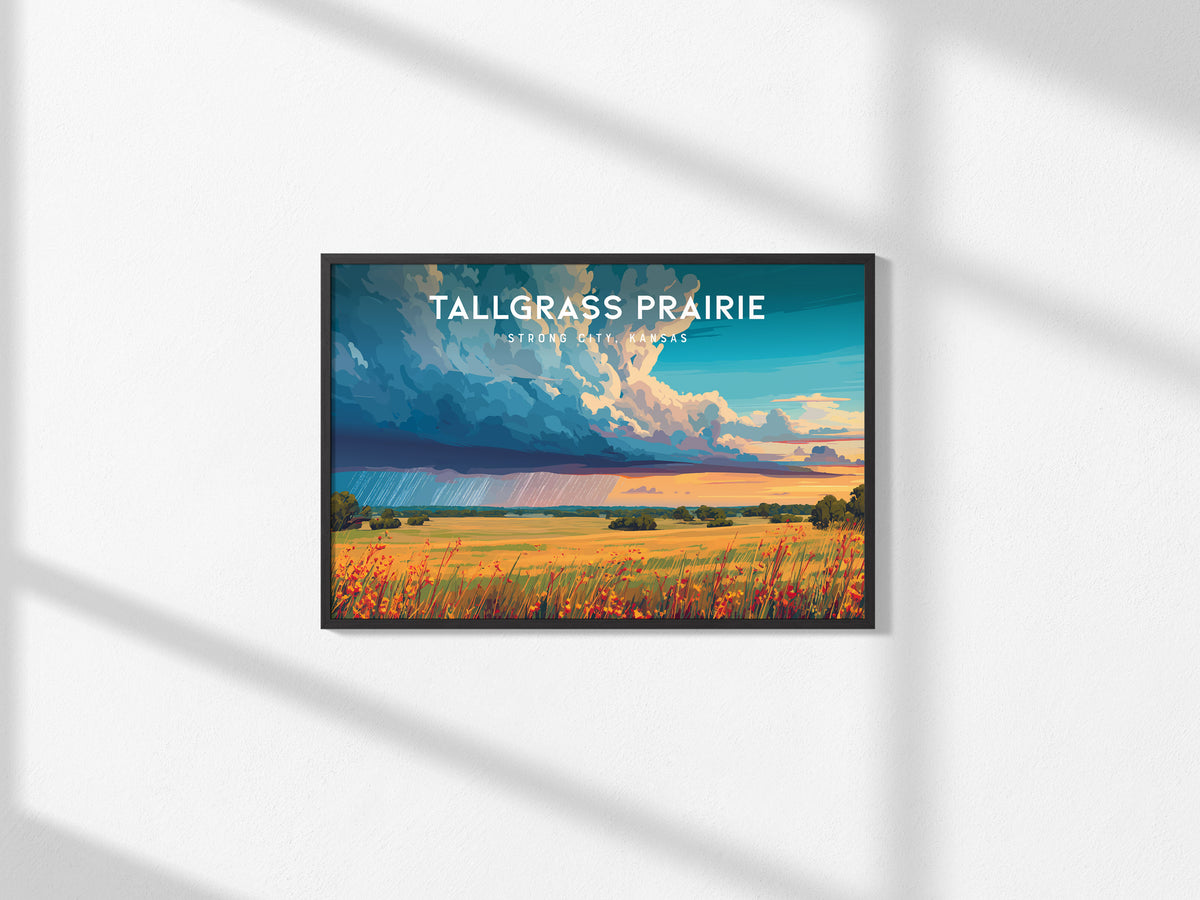 Tallgrass Prairie Landscape Poster | Strong City, Kansas Vacation Wall Art — framed and ready to hang, 2x3 in