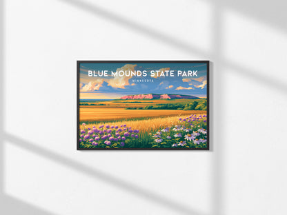 Blue Mounds State Park Landscape, Minnesota Poster | Tallgrass Prairie & Sioux Quartzite Framed or Unframed Wall Art — framed