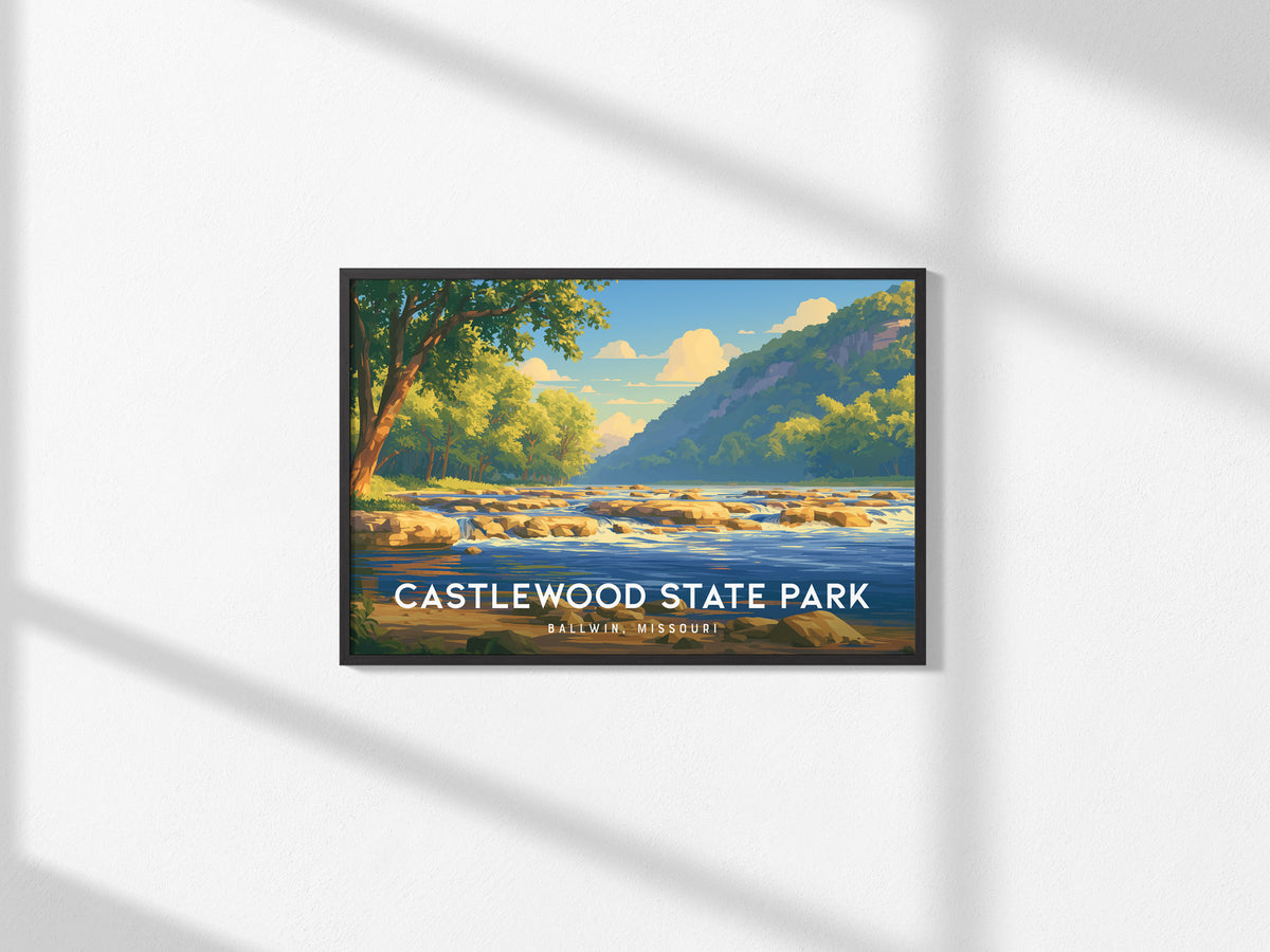 Castlewood State Park Landscape Poster | Ballwin, Missouri Scenic Bluff Overlook Vacation Wall Art — framed and ready to hang
