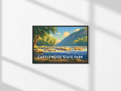 Castlewood State Park Landscape Poster | Ballwin, Missouri Scenic Bluff Overlook Vacation Wall Art — framed and ready to hang
