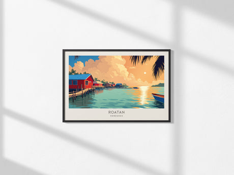 Roatan Landscape Matte Border Poster | Honduras Vacation Wall Art Beach House Decor — framed and ready to hang, 2x3 in