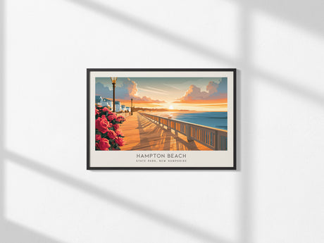 Hampton Beach Landscape Matte Border Poster | State Park, New Hampshire Travel Wall Art — framed and ready to hang, 2x3 in