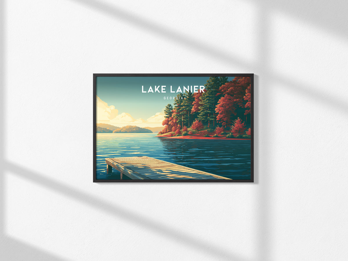 Lake Lanier, Georgia Landscape Poster | Scenic Lake House Beach House Decor Wall Art — framed and ready to hang, 2x3 in