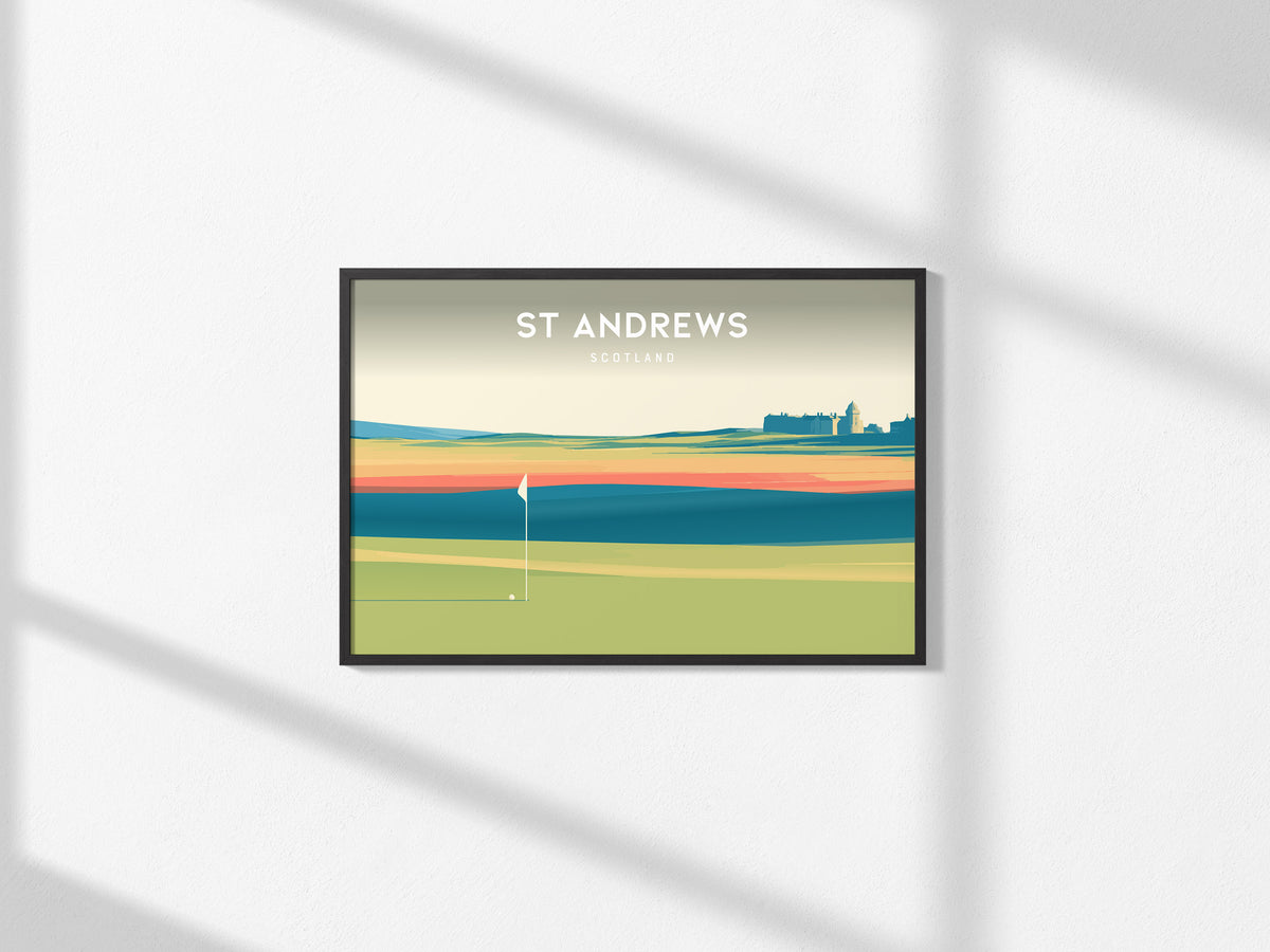 St Andrews Old Course, Scotland Landscape Poster | Golf Course Print Country Club Decor Wall Art — framed and ready to hang