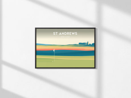 St Andrews Old Course, Scotland Landscape Poster | Golf Course Print Country Club Decor Wall Art — framed and ready to hang