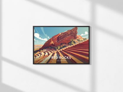 Red Rocks Amphitheatre Landscape, Colorado Poster | Iconic Mountain Venue Destination Print Wall Art — framed and ready to ha