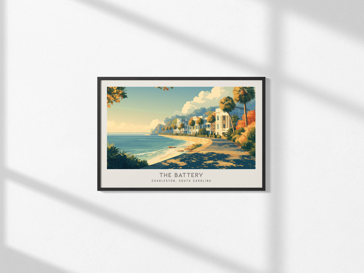 The Battery Landscape Matte Border Poster | Charleston, South Carolina Travel Wall Art — framed and ready to hang, 2x3 in