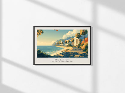 The Battery Landscape Matte Border Poster | Charleston, South Carolina Travel Wall Art — framed and ready to hang, 2x3 in