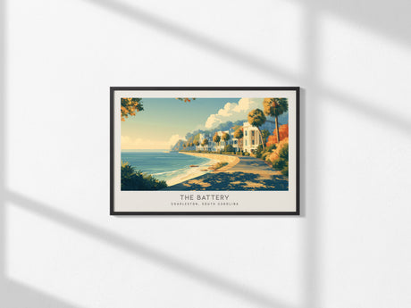 The Battery Landscape Matte Border Poster | Charleston, South Carolina Travel Wall Art — framed and ready to hang, 2x3 in