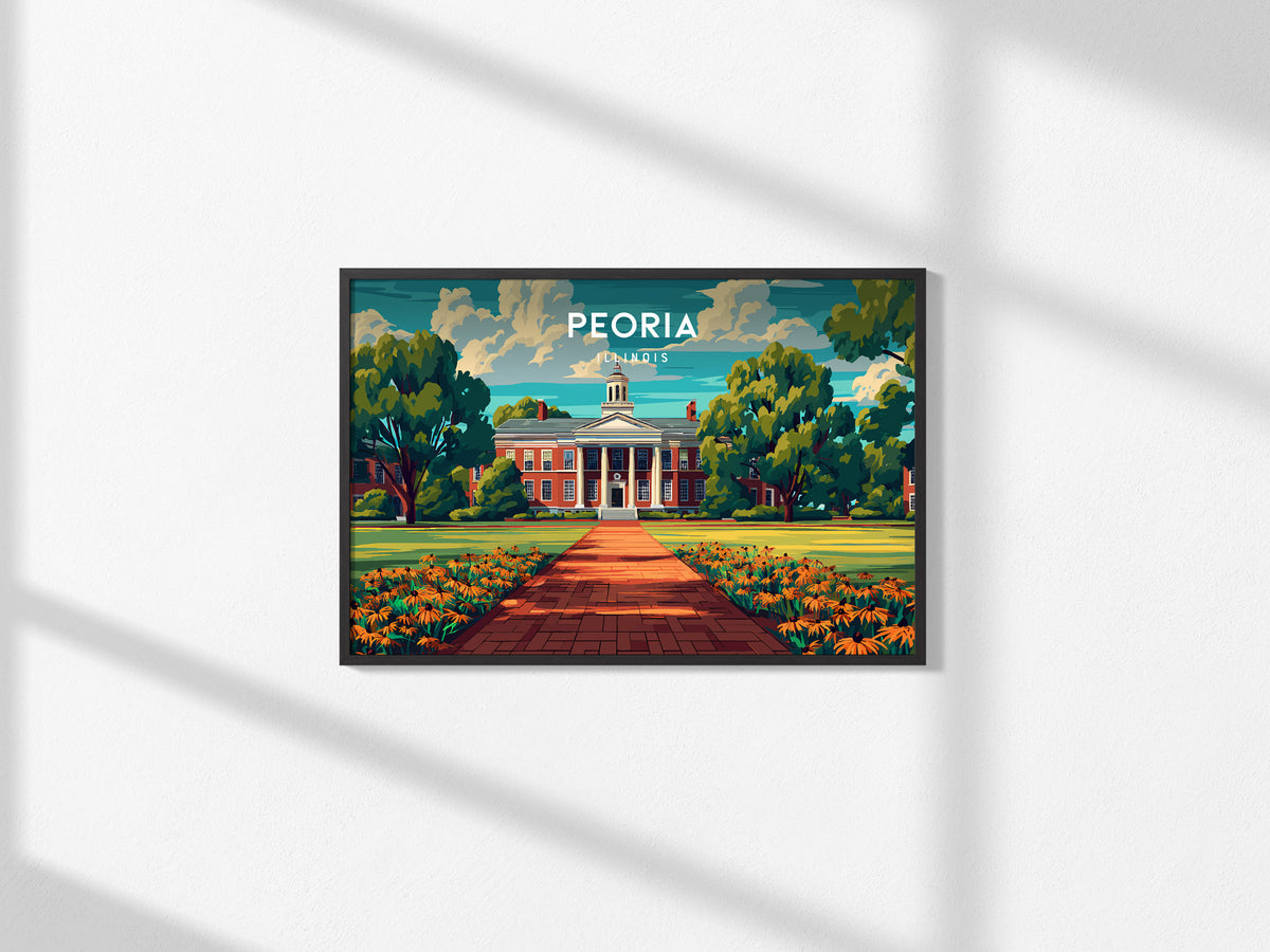 Peoria, Illinois Landscape Poster | Heartland River Skyline Beach House Decor Wall Art — framed and ready to hang, 2x3 in