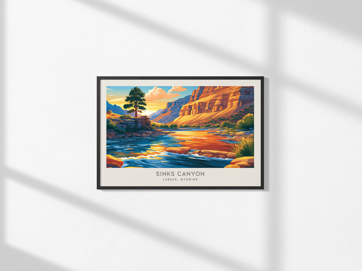 Sinks Canyon Landscape Matte Border Poster | Lander, Wyoming Framed or Unframed Destination Print — framed and ready to hang