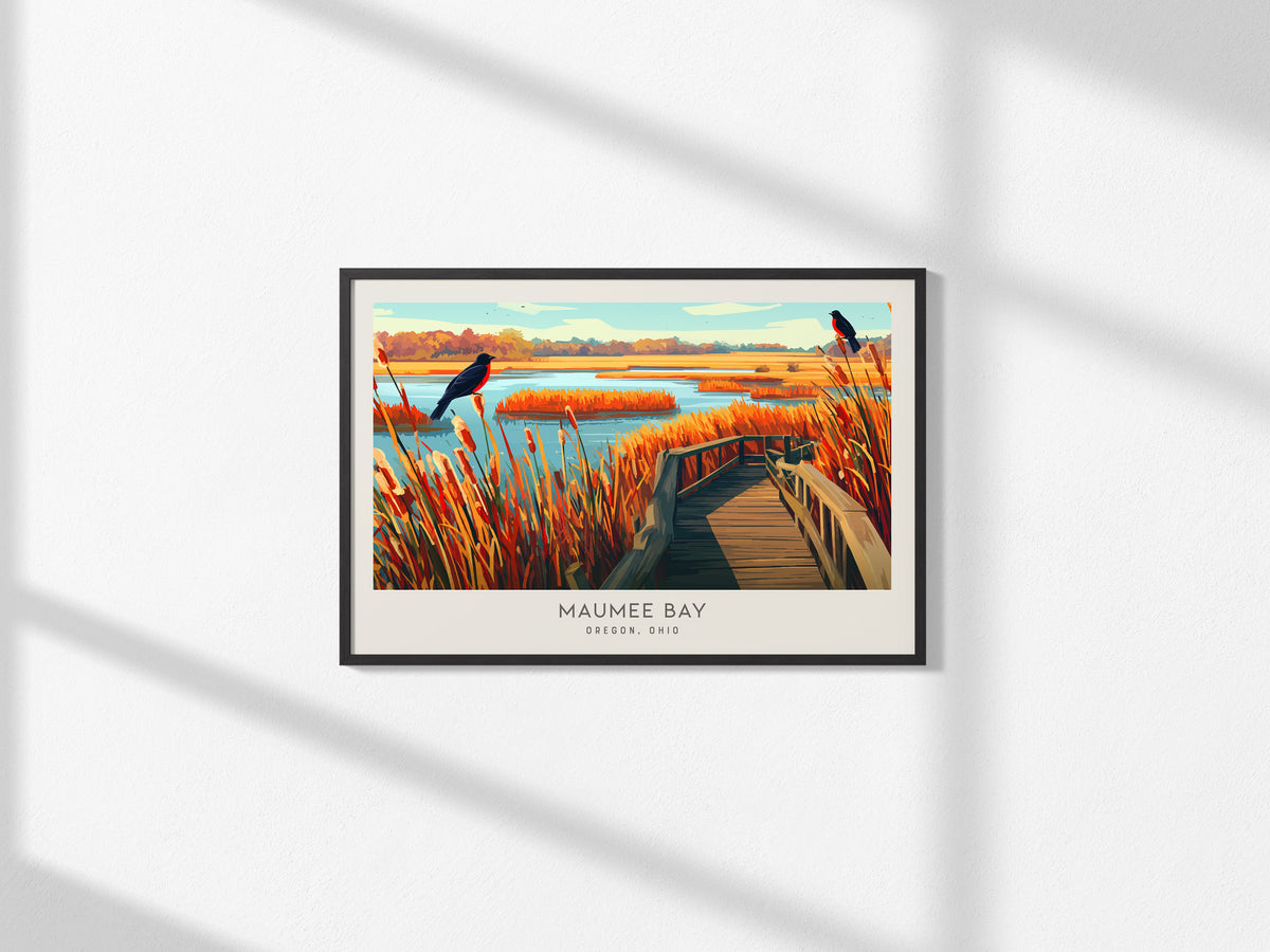 Maumee Bay Landscape Matte Border Poster | Oregon, Ohio Destination Print Travel Wall Art — framed and ready to hang, 2x3 in