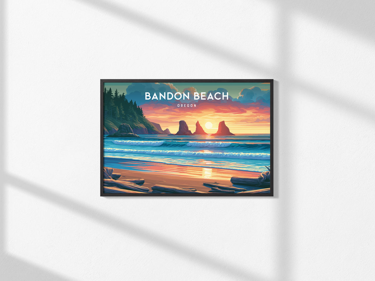 Bandon Beach Landscape Poster | Oregon Vacation Wall Art — framed and ready to hang, 2x3 in