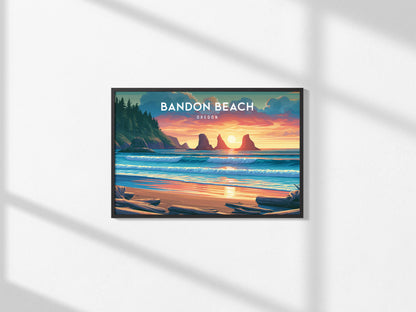 Bandon Beach Landscape Poster | Oregon Vacation Wall Art — framed and ready to hang, 2x3 in