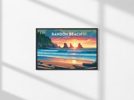 Bandon Beach Landscape Poster | Oregon Vacation Wall Art — framed and ready to hang, 2x3 in