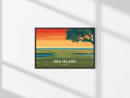 Sea Island, Georgia Landscape Poster | Links Poster & Golfer Gift Coastal Wall Art — framed and ready to hang, 2x3 in