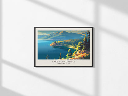 Lake Pend Oreille Landscape Matte Border Poster | Sandpoint, Idaho Framed or Unframed Travel Gift — framed and ready to hang