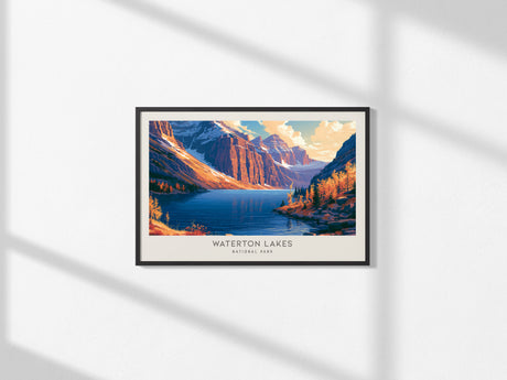 Waterton Lakes Landscape Matte Border Poster | National Park Framed or Unframed Travel Gift — framed and ready to hang, 2x3 i