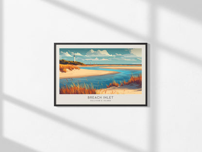 Breach Inlet Landscape Matte Border Poster | Sullivan's Island Beach House Decor Destination Print — framed and ready to hang