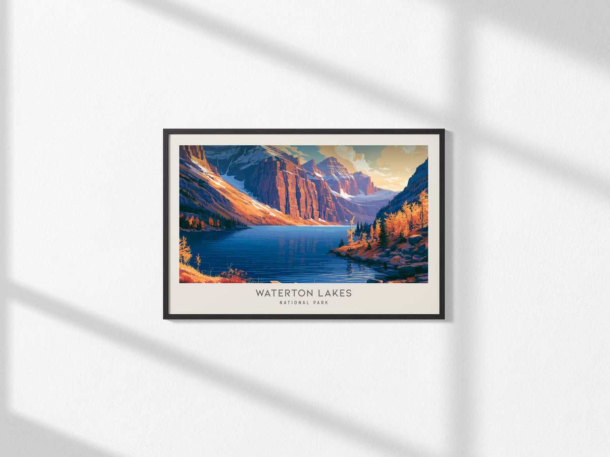 Waterton Lakes Landscape Matte Border Poster | National Park Framed or Unframed Travel Gift — framed and ready to hang, 2x3 i