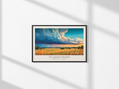 Tallgrass Prairie Landscape Matte Border Poster | Strong City, Kansas Framed or Unframed Travel Gift — framed and ready to ha