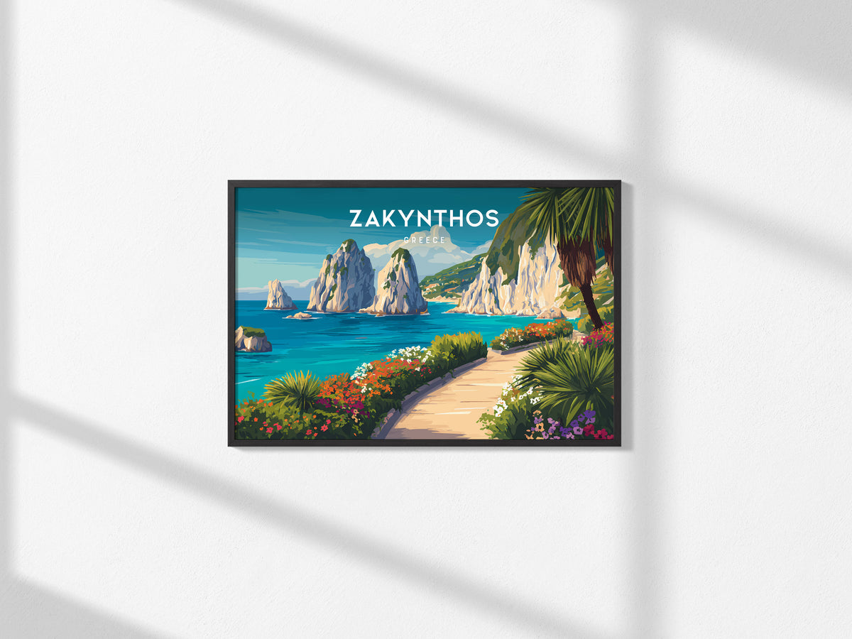 Zakynthos, Greece Landscape Poster | Navagio Beach Travel Gift Wall Art — framed and ready to hang, 2x3 in