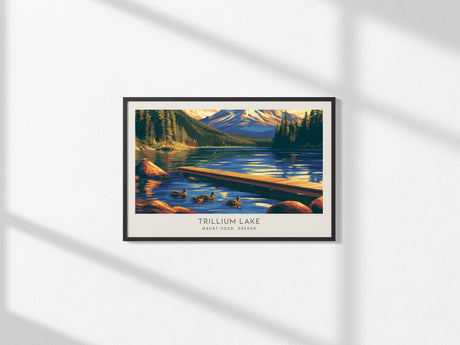 Trillium Lake Landscape Matte Border Poster | Mount Hood, Oregon Travel Gift Print — framed and ready to hang, 2x3 in