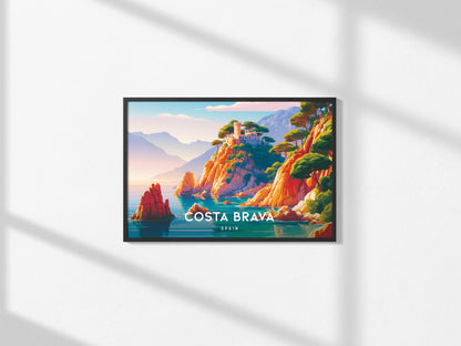 Costa Brava, Spain Landscape Poster | Seaside Village Destination Print Wall Art — framed and ready to hang, 2x3 in