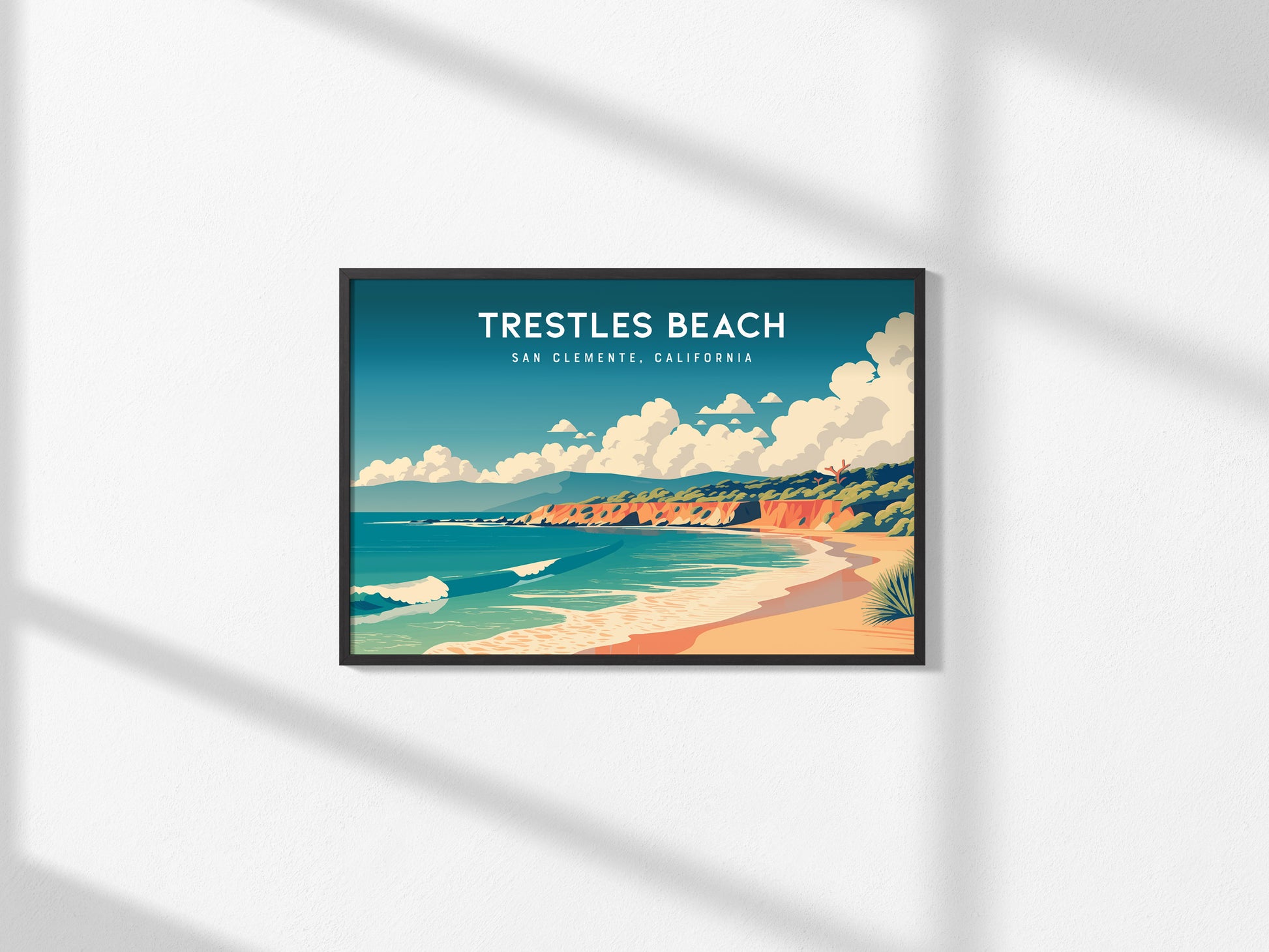Trestles Beach Landscape, San Clemente, California Poster | Coastal Beach Decor Travel Gift Wall Art — framed and ready to ha