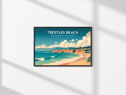 Trestles Beach Landscape, San Clemente, California Poster | Coastal Beach Decor Travel Gift Wall Art — framed and ready to ha