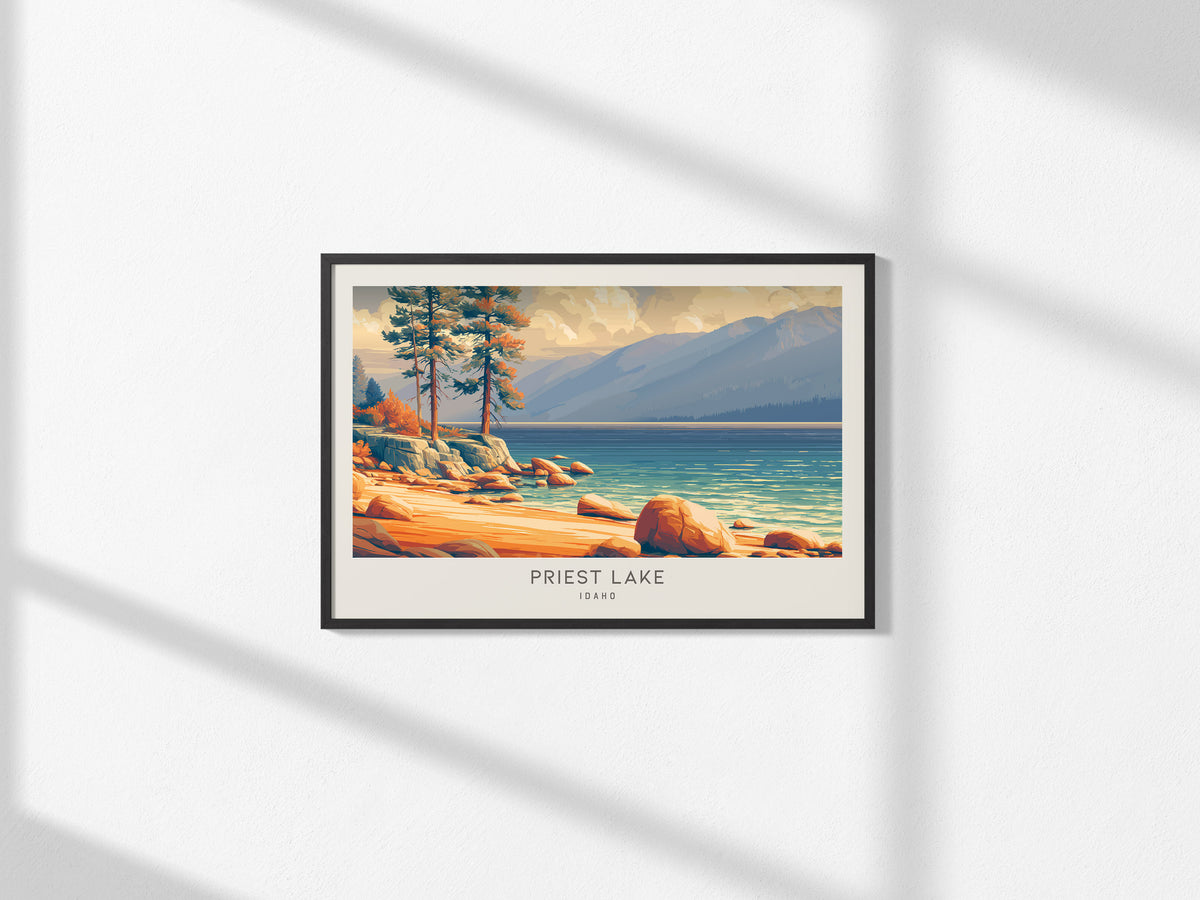 Priest Lake Landscape Matte Border Poster | Idaho Travel Gift Beach House Decor — framed and ready to hang, 2x3 in