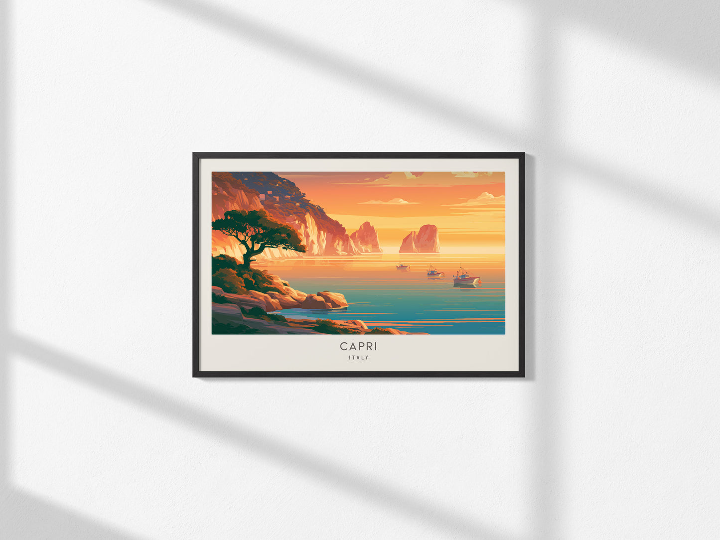 Capri Landscape Matte Border Poster | Italy Vacation Wall Art Beach House Decor — framed and ready to hang, 2x3 in