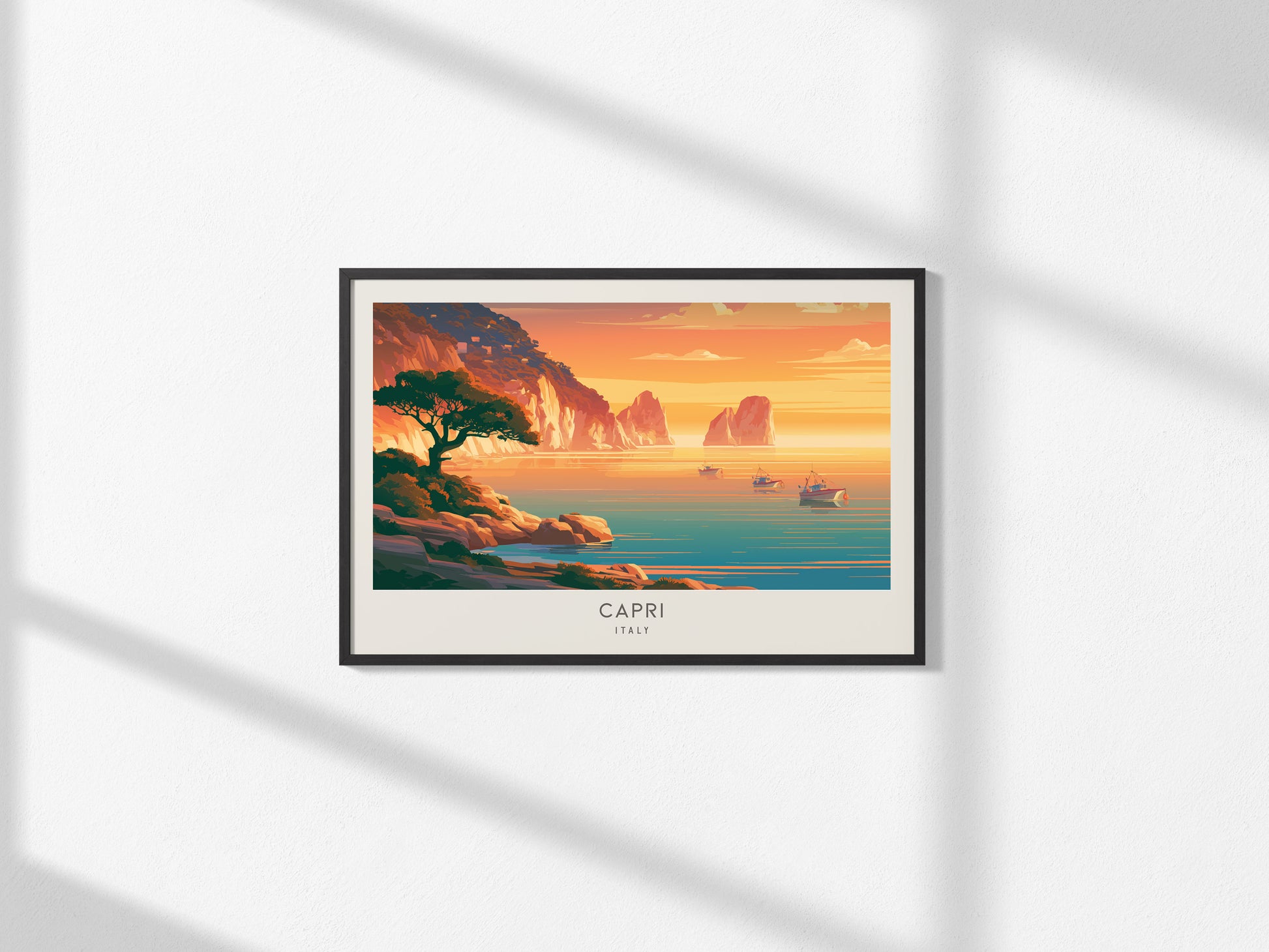 Capri Landscape Matte Border Poster | Italy Vacation Wall Art Beach House Decor — framed and ready to hang, 2x3 in