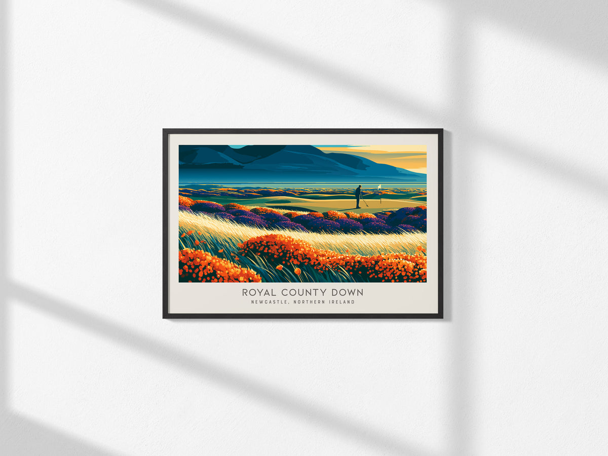 Royal County Down Landscape Matte Border Poster | Newcastle, Northern Ireland Travel Wall Art — framed and ready to hang, 2x3