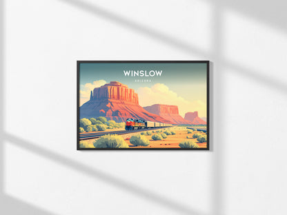 Winslow, Arizona Landscape Poster | Standin' on the Corner Travel Gift Wall Art — framed and ready to hang, 2x3 in