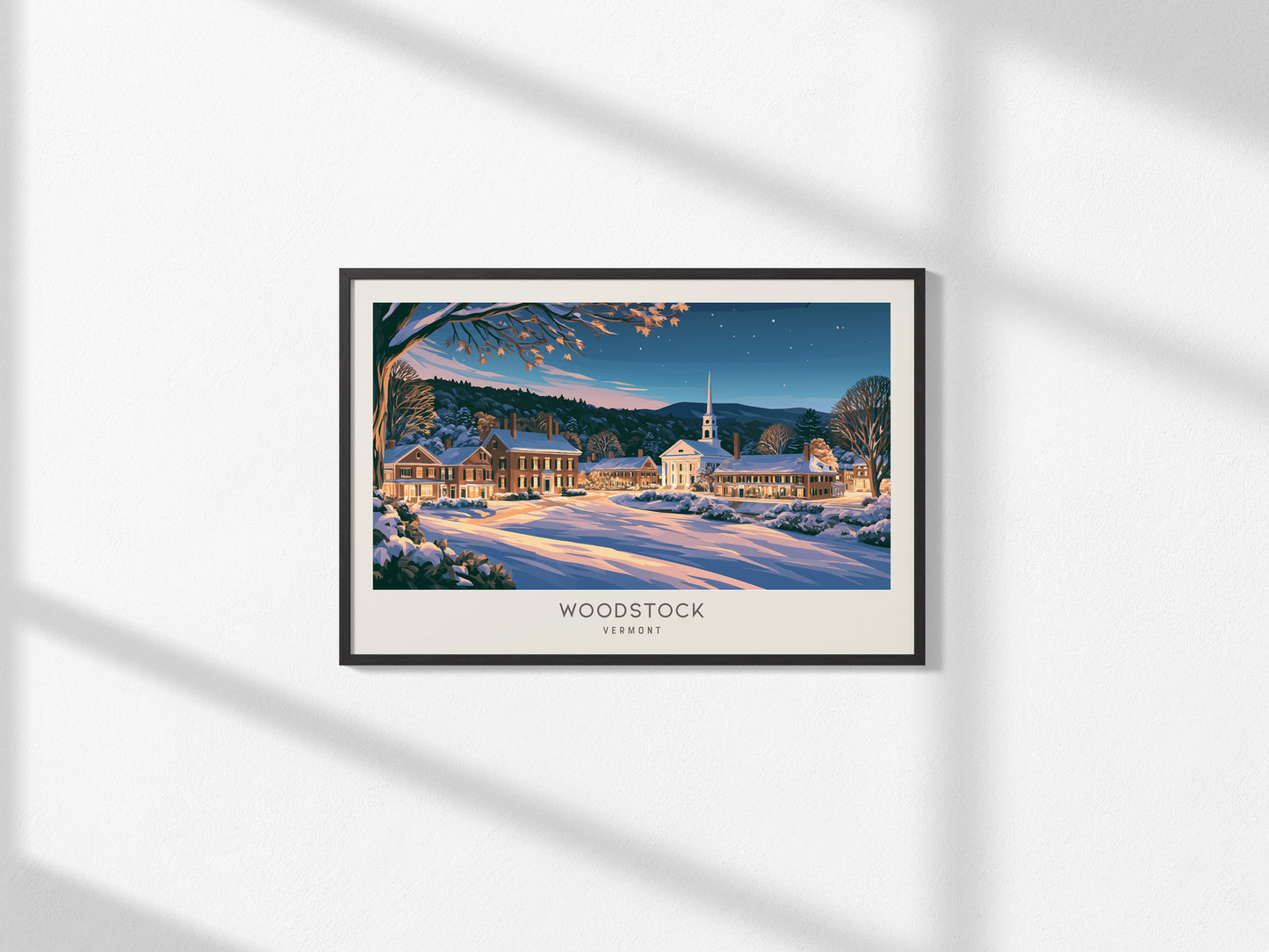 Woodstock Landscape Matte Border Poster | Vermont Destination Print Framed or Unframed — framed and ready to hang, 2x3 in