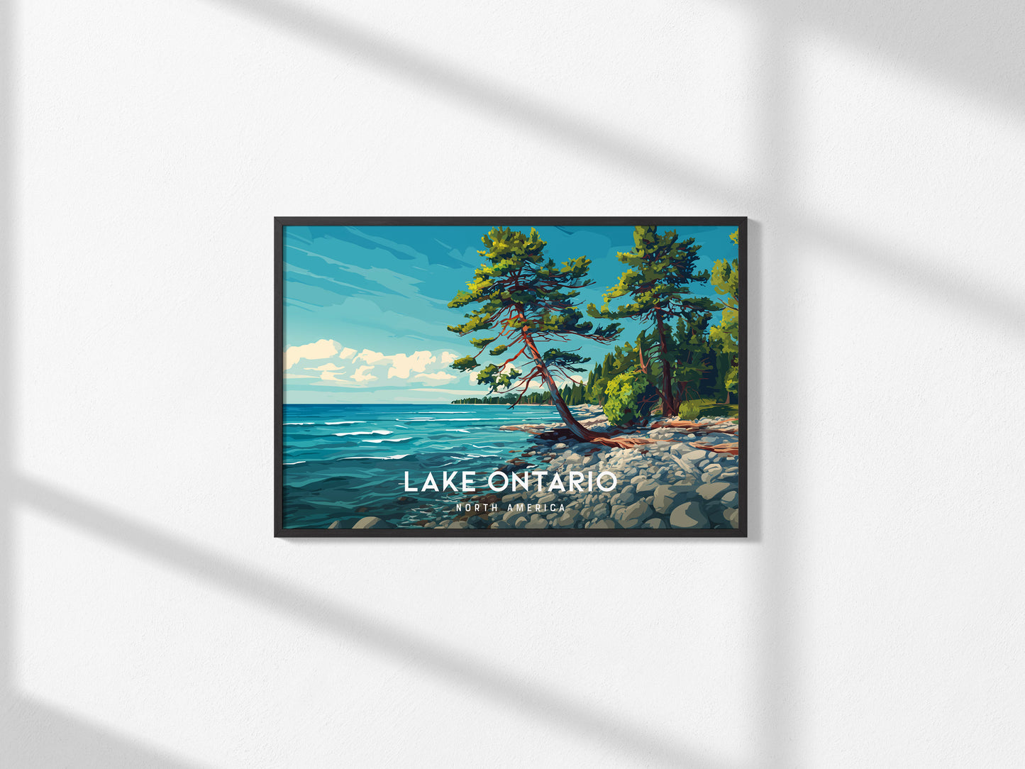 Lake Ontario Landscape Poster | North America Destination Print | Coastal Beach Decor Wall Art — framed and ready to hang, 2x