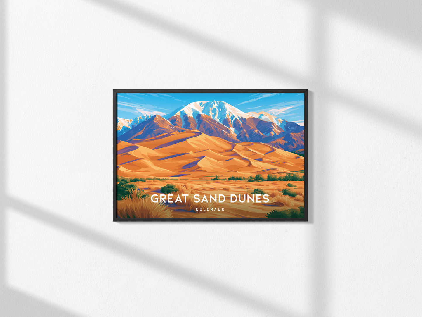 Great Sand Dunes, Colorado Landscape Poster | Sweeping Sands Destination Print Wall Art — framed and ready to hang, 2x3 in
