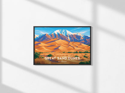 Great Sand Dunes, Colorado Landscape Poster | Sweeping Sands Destination Print Wall Art — framed and ready to hang, 2x3 in