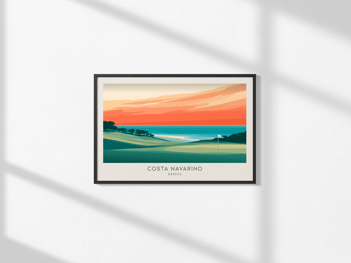 Costa Navarino Landscape Matte Border Poster | Greece Golf Wall Art & Framed or Unframed Links Decor — framed and ready to ha