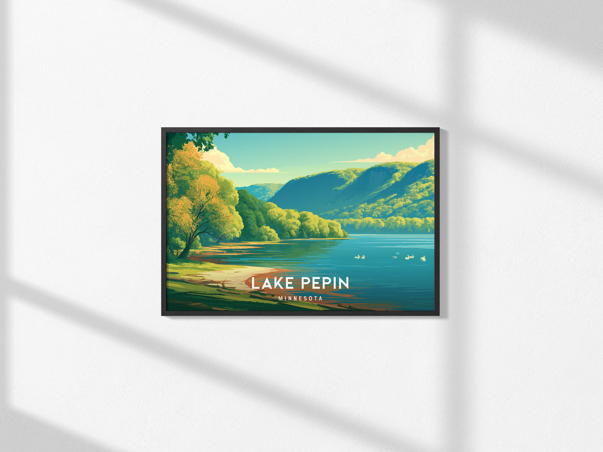 Lake Pepin, Minnesota Landscape Poster | Scenic Bluffs & Sailboats Vacation Wall Art — framed and ready to hang, 2x3 in